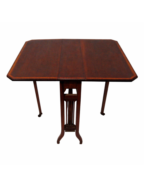 Tavolino Vittoriano pieghevole in mogano con rotelle