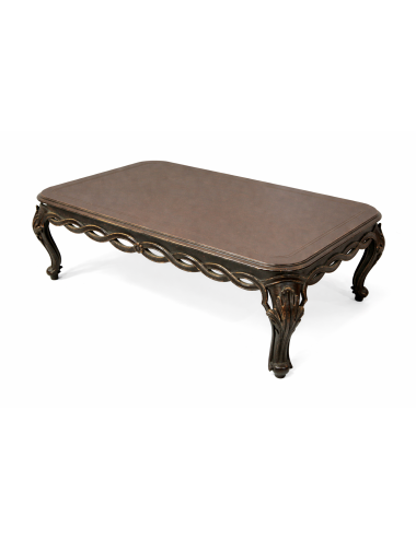 Coffee table with black lacquered wooden top, modern perforated bands