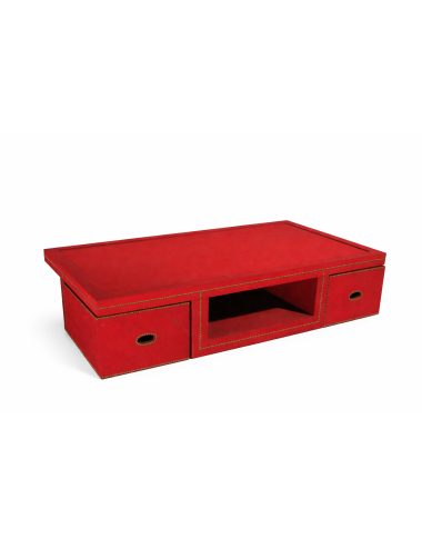 L 39 - Rectangular coffee table in red fabric and modern studs