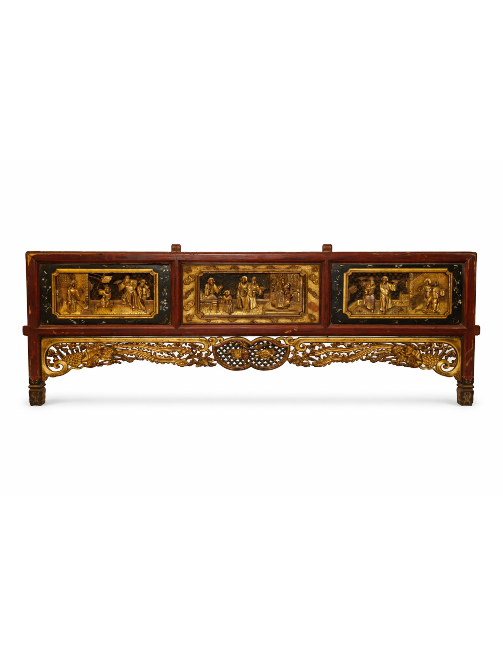 Pannello in legno intagliato - Testata del letto / originale Cina del XVIII secolo / foglia oro/