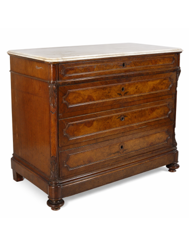 Late 19th century Italian walnut-root chest of drawers with marble top