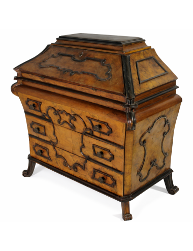 Bureau moderno con ribalta in radica di noce e profili in ebano