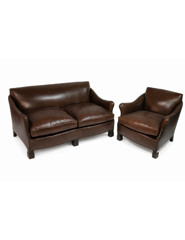 Divano a due posti 146x68x45/67H cm+ 1 poltrona in pelle 71X65X45/67 cm in stile moderno