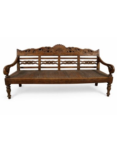 Divanetto in legno teak stile orientale con schienale intagliato