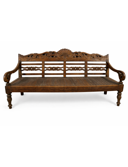 Divanetto in legno teak stile orientale con schienale intagliato