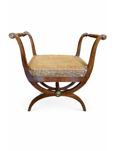 Sgabello / Panca epoca moderna in ciliegio con seduta imbottita stile Biedermier