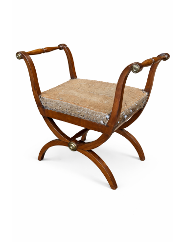 Sgabello / Panca epoca moderna in ciliegio con seduta imbottita stile Biedermier