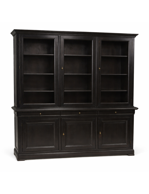 Libreria fine '800 in legno laccato grigio/nero patinato , interno in legno lucidato